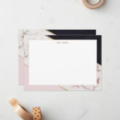 roos marmer elegant geometrisch monogram notitiekaartje (Voorkant / Achterkant in situ)