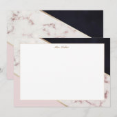 roos marmer elegant geometrisch monogram notitiekaartje (Voorkant / Achterkant)