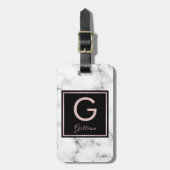 Roos Marmer Roos Gold Monogrammen Naam Bagagelabel (Voorkant verticaal)