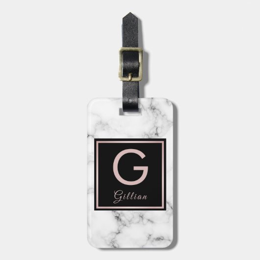 Roos Marmer Roos Gold Monogrammen Naam Bagagelabel (Voorkant verticaal)