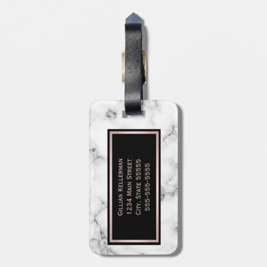 Roos Marmer Roos Gold Monogrammen Naam Bagagelabel (Achterkant verticaal)