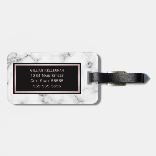 Roos Marmer Roos Gold Monogrammen Naam Bagagelabel (Achterkant horizontaal)