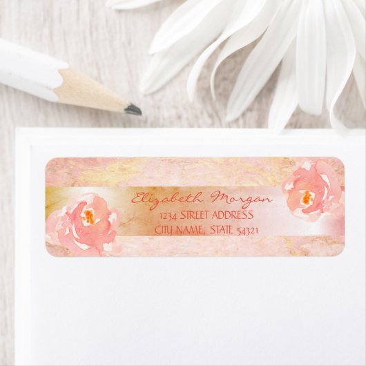 Roos Marmer StripedWatercolor Rozen Adres Etiket (Insitu)