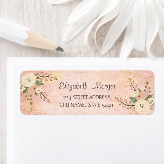 Roos Marmer Waterverf Flowers Adres Etiket (Insitu)