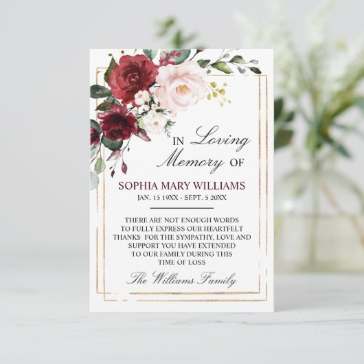 Roos Marsala Bedankkaart (Staand voorkant)