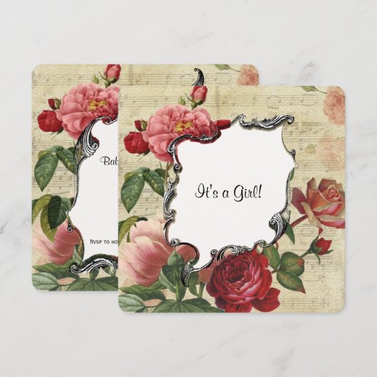  Roos Meisje Baby shower Kaart (Voorkant / Achterkant)