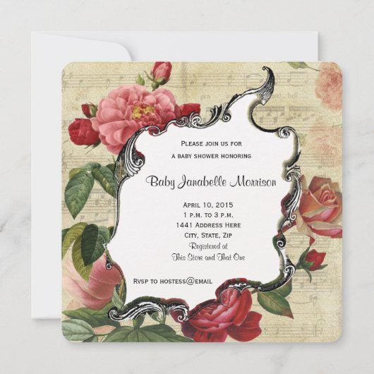  Roos Meisje Baby shower Kaart (Achterkant)