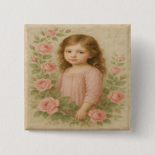 Roos Meisje Portret Vierkante Button 5,1 Cm