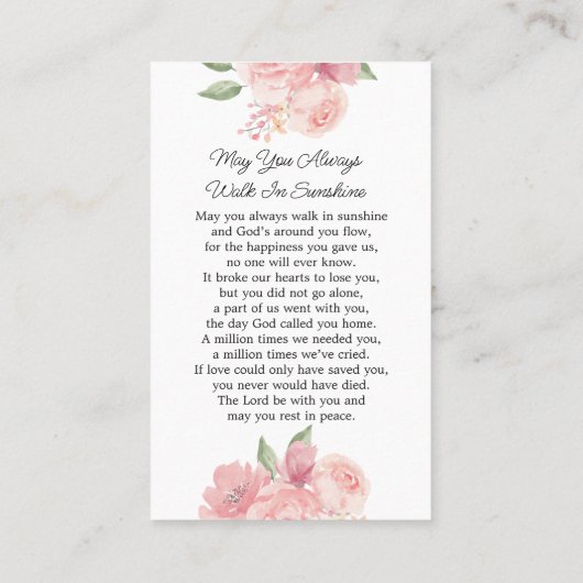 Roos Memorial Foto Begrafenisgebed Kaart Visitekaartje (Achterkant)