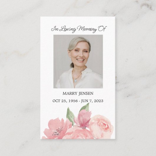Roos Memorial Foto Begrafenisgebed Kaart Visitekaartje (Voorkant)