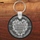 Roos Memorial Heart in Black en White Sleutelhanger (Voorkant)