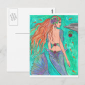 Roos Mermaid "The Gift" Dolphin Fantasy Art! Briefkaart (Voorkant / Achterkant)