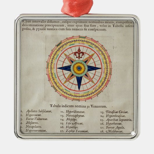 Roos met 32 winden van de wereld metalen ornament (Voorkant)