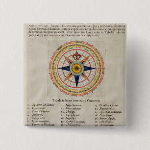 Roos met 32 winden van de wereld vierkante button 5,1 cm