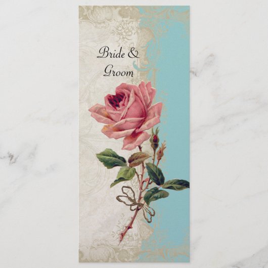 Roos met barokke stijl Aqua Blue in Cream Lace Menu (Voorkant)