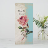 Roos met barokke stijl Aqua Blue in Cream Lace Menu (Staand voorkant)