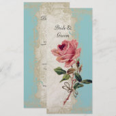 Roos met barokke stijl Aqua Blue in Cream Lace Menu (Voorkant / Achterkant)
