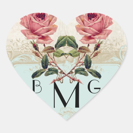  Roos met barokke stijl Aqua n Cream Lace Hart Sticker (Voorkant)