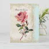 Roos met barokke stijl Aqua n Cream Lace Kaart (Staand voorkant)