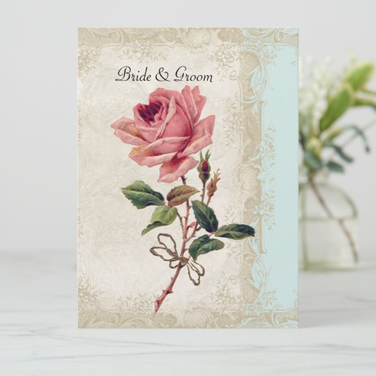  Roos met barokke stijl Aqua n Cream Lace Kaart (Staand voorkant)