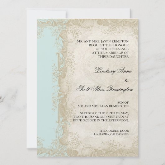  Roos met barokke stijl Aqua n Cream Lace Kaart (Achterkant)