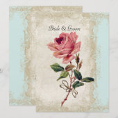 Roos met barokke stijl Aqua n Cream Lace Kaart (Voorkant / Achterkant)