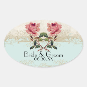 Roos met barokke stijl Aqua n Cream Lace Ovale Sticker