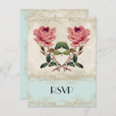 Roos met barokke stijl Aqua n Cream Lace Uitnodiging Briefkaart (Voorkant / Achterkant)