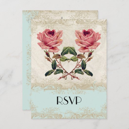  Roos met barokke stijl Aqua n Cream Lace Uitnodiging Briefkaart (Voorkant / Achterkant)