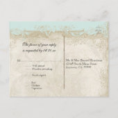 Roos met barokke stijl Aqua n Cream Lace Uitnodiging Briefkaart (Achterkant)