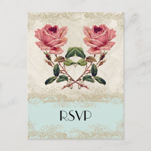 Roos met barokke stijl Aqua n Cream Lace Uitnodiging Briefkaart (Voorkant)