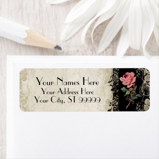  Roos met barokke stijl zwart in Cream Lace Etiket (Insitu)