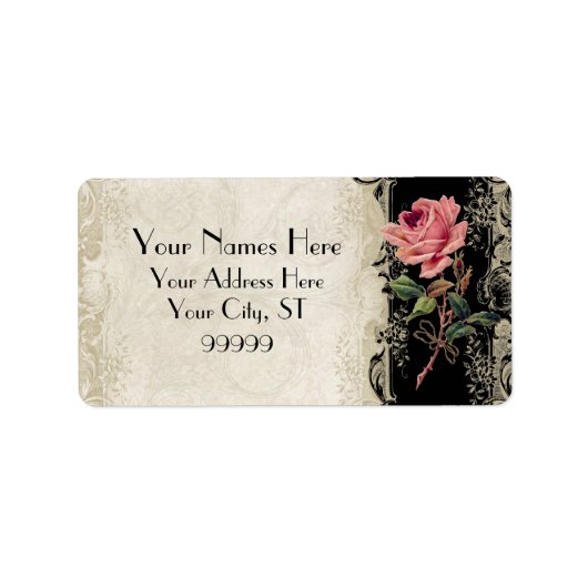  Roos met barokke stijl zwart in Cream Lace Etiket (Voorkant)