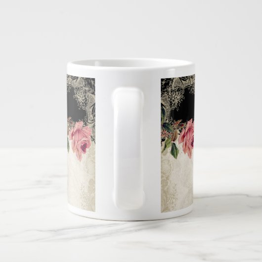  Roos met barokke stijl zwart in Cream Lace Grote Koffiekop (Achterkant)