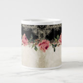  Roos met barokke stijl zwart in Cream Lace Grote Koffiekop (Voorkant)