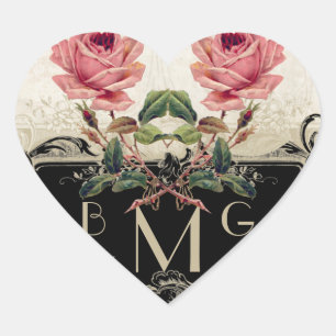  Roos met barokke stijl zwart in Cream Lace Hart Sticker