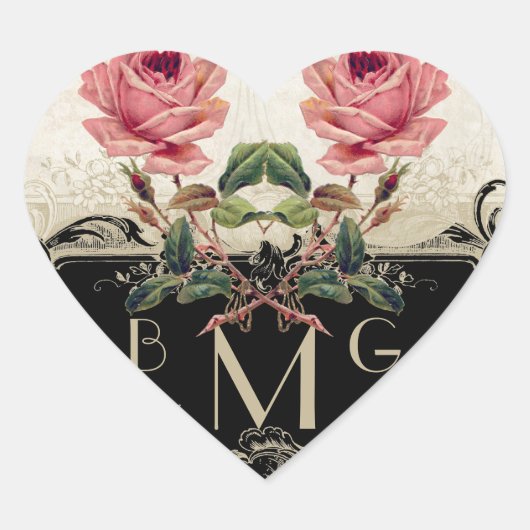  Roos met barokke stijl zwart in Cream Lace Hart Sticker (Voorkant)