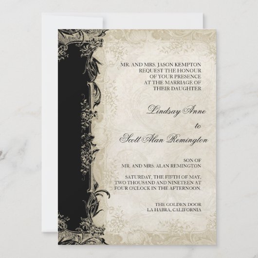  Roos met barokke stijl zwart in Cream Lace Kaart (Achterkant)