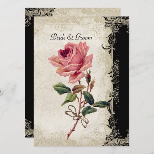 Roos met barokke stijl zwart in Cream Lace Kaart (Voorkant / Achterkant)