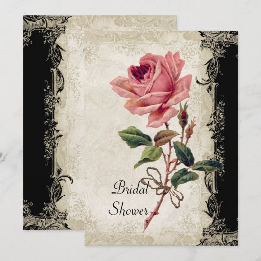 Roos met barokke stijl zwart in Cream Lace Kaart (Voorkant / Achterkant)