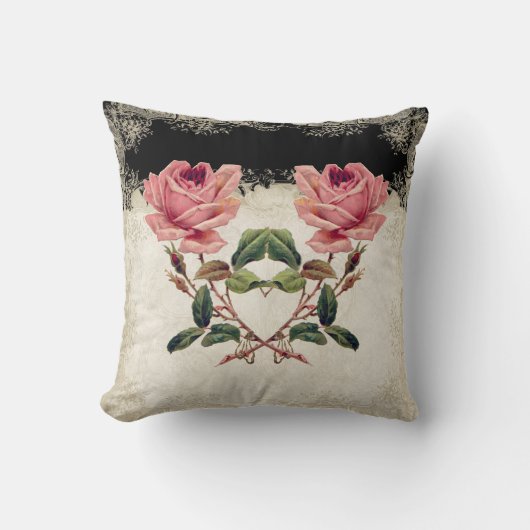  Roos met barokke stijl zwart in Cream Lace Kussen (Voorkant)