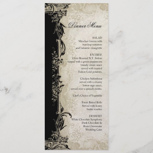 Roos met barokke stijl zwart in Cream Lace Menu (Achterkant)