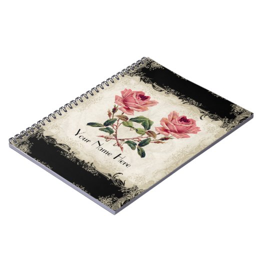  Roos met barokke stijl zwart in Cream Lace Notitieboek (Linkerzijde)
