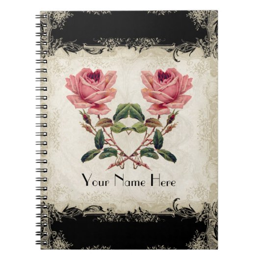 Roos met barokke stijl zwart in Cream Lace Notitieboek (Voorkant)