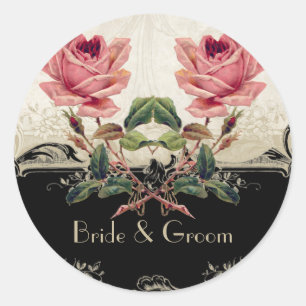 Roos met barokke stijl zwart in Cream Lace Ronde Sticker