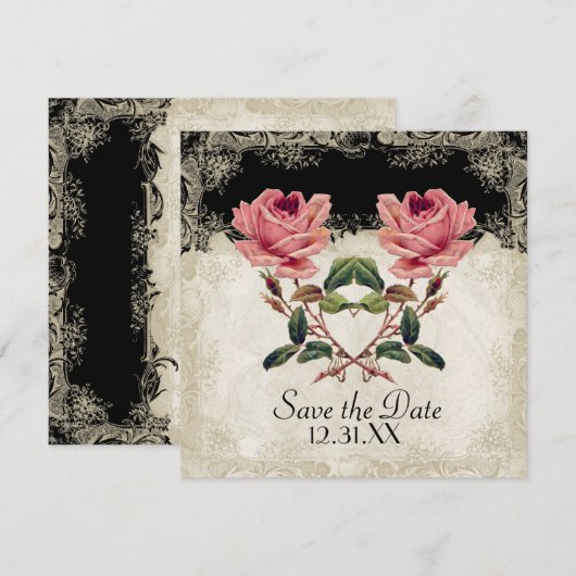  Roos met barokke stijl zwart in Cream Lace Save The Date (Voorkant / Achterkant)