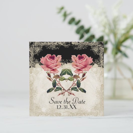 Roos met barokke stijl zwart in Cream Lace Save The Date (Staand voorkant)