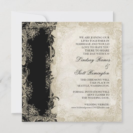  Roos met barokke stijl zwart in Cream Lace Save The Date (Achterkant)