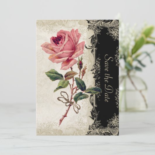 Roos met barokke stijl zwart in Cream Lace Save The Date (Staand voorkant)