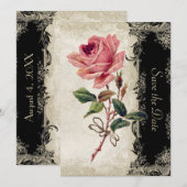  Roos met barokke stijl zwart in Cream Lace Save The Date (Voorkant / Achterkant)